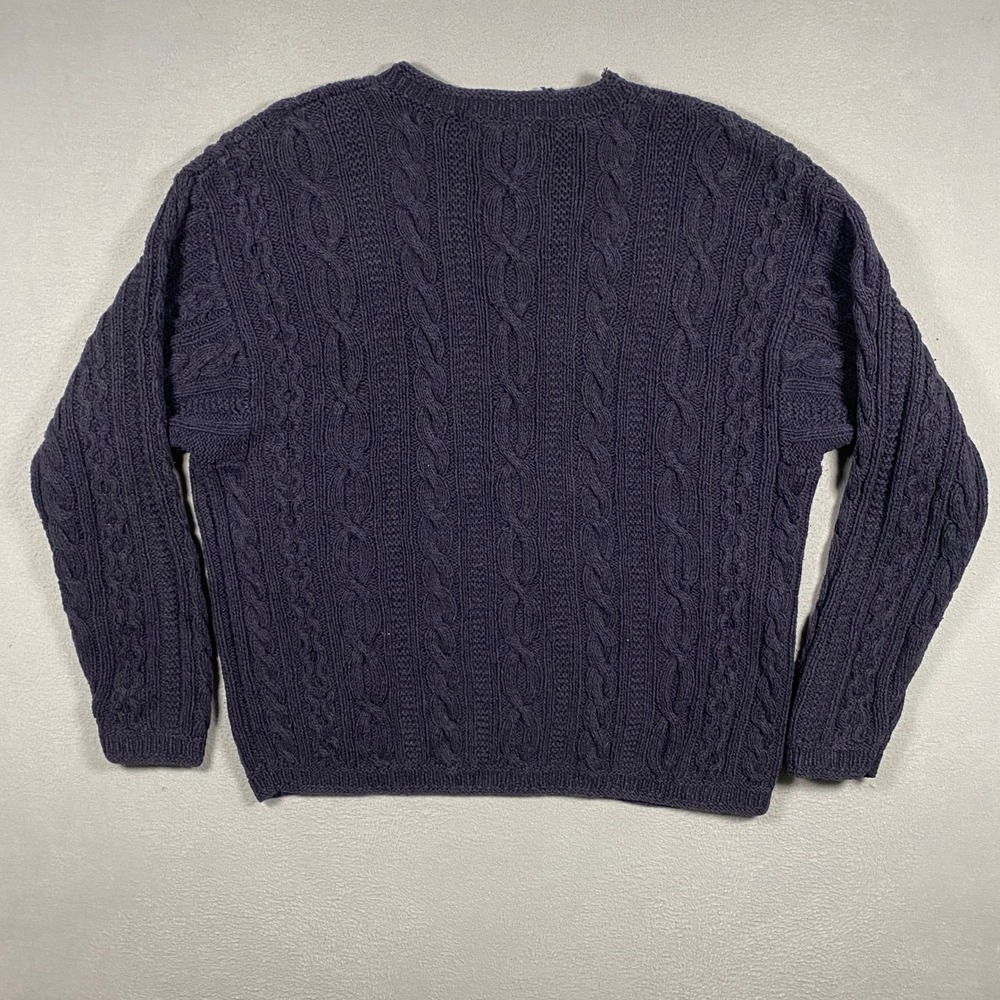Banana Republic Sweater Mens XL Navy Blue Cotton Silk Linen Cable Knit Crewneck - Picture 2 of 5